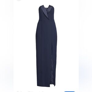Luv Foster Navy Blue crepe strapless gown